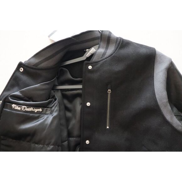 Nike FN3672-010 Women's Sz S Black Oversized Wool/Leather Destroyer Jacket - Picture 10 of 14